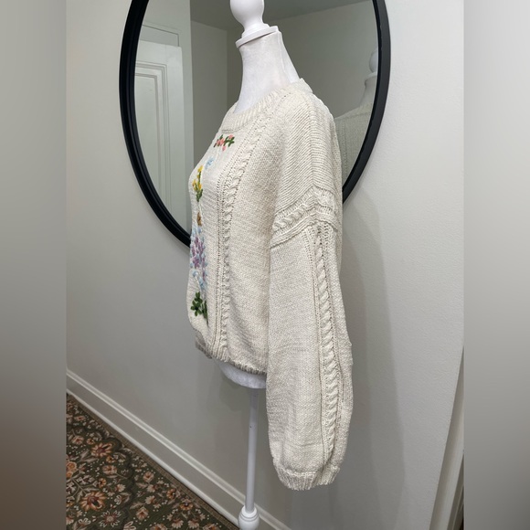 POL Cottagecore Embroidered Floral Knit Sweater Cozy Folk Boho Size XS - Picture 2 of 5